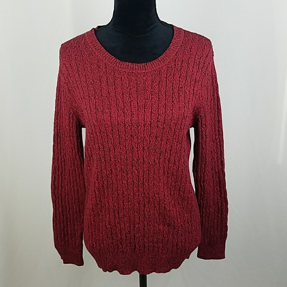 Karen Scott women L red long sleeve knit sweater crewneck minimalist fisherman
